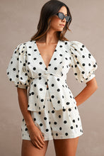 Load image into Gallery viewer, NEWEST ARRIVAL White/Black Polka Dot Single Button Shorts Set
