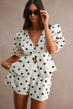 Load image into Gallery viewer, NEWEST ARRIVAL White/Black Polka Dot Single Button Shorts Set

