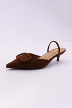 Load image into Gallery viewer, NEWEST ARRIVAL *PREORDER 9/16* Brown Suede Buckle Kitten Slingback Heels
