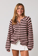 Load image into Gallery viewer, NEWEST ARRIVAL Brown/Pink Striped Oversized Cardigan
