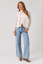 Load image into Gallery viewer, NEWEST ARRIVAL White Sheer Button Down Neck Tie Blouse
