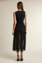 Load image into Gallery viewer, NEWEST ARRIVAL Black Pleated Dotted Mesh Contrast Midi Dress
