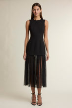 Load image into Gallery viewer, NEWEST ARRIVAL Black Pleated Dotted Mesh Contrast Midi Dress
