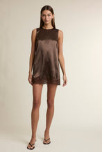 Load image into Gallery viewer, NEWEST ARRIVAL Chocolate Brown Satin Lace Mini Dress
