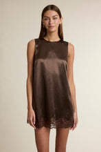 Load image into Gallery viewer, NEWEST ARRIVAL Chocolate Brown Satin Lace Mini Dress

