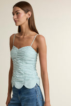 Load image into Gallery viewer, NEWEST ARRIVAL Dusty Blue Ruched Scallop Cami Top
