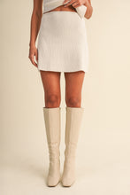 Load image into Gallery viewer, NEWEST ARRIVAL Cream Mock Neck Asymmetrical Mini Skirt Set
