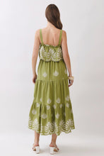 Load image into Gallery viewer, NEWEST ARRIVAL Matcha Green Embroidered Overlay Midi Dress
