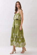 Load image into Gallery viewer, NEWEST ARRIVAL Matcha Green Embroidered Overlay Midi Dress
