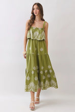 Load image into Gallery viewer, NEWEST ARRIVAL Matcha Green Embroidered Overlay Midi Dress

