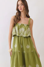 Load image into Gallery viewer, NEWEST ARRIVAL Matcha Green Embroidered Overlay Midi Dress

