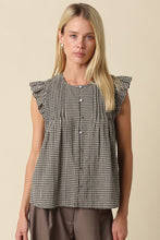 Load image into Gallery viewer, NEWEST ARRIVAL Black Gingham Flutter Sleeve Blouse
