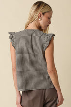 Load image into Gallery viewer, NEWEST ARRIVAL Black Gingham Flutter Sleeve Blouse
