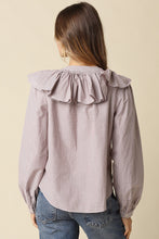 Load image into Gallery viewer, NEWEST ARRIVAL Brown Striped Ruffle Collar Button Down Blouse
