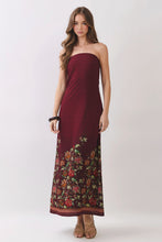 Load image into Gallery viewer, NEWEST ARRIVAL Crimson Red Floral Border Strapless Maxi Dress
