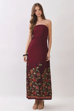 Load image into Gallery viewer, NEWEST ARRIVAL Crimson Red Floral Border Strapless Maxi Dress
