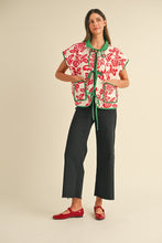Load image into Gallery viewer, FINAL SALE Red/Green Printed Reversible Front Tie Vest
