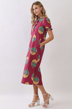 Load image into Gallery viewer, NEWEST ARRIVAL *PREORDER 9/6* Burgundy Floral Ruffle Mock Neck Midi Dress
