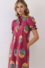 Load image into Gallery viewer, NEWEST ARRIVAL *PREORDER 9/6* Burgundy Floral Ruffle Mock Neck Midi Dress
