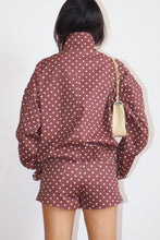 Load image into Gallery viewer, NEWEST ARRIVAL Brown/Off White Polka Dot Denim Windbreaker Mini Shorts Set
