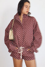 Load image into Gallery viewer, NEWEST ARRIVAL Brown/Off White Polka Dot Denim Windbreaker Mini Shorts Set

