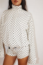 Load image into Gallery viewer, NEWEST ARRIVAL Off White/Black Polka Dot Denim Windbreaker Mini Shorts Set
