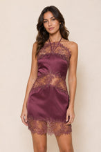 Load image into Gallery viewer, NEWEST ARRIVAL Plum Lace Cut Out Halter Mini Dress
