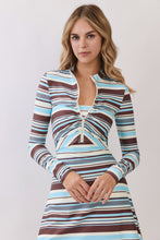 Load image into Gallery viewer, NEWEST ARRIVAL *PREORDER 8/24* Brown/Blue Striped Athletic Dress and Jacket Set
