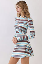 Load image into Gallery viewer, NEWEST ARRIVAL *PREORDER 8/24* Brown/Blue Striped Athletic Dress and Jacket Set
