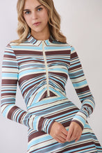 Load image into Gallery viewer, NEWEST ARRIVAL *PREORDER 8/24* Brown/Blue Striped Athletic Dress and Jacket Set
