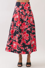 Load image into Gallery viewer, NEWEST ARRIVAL Red/Black Floral Crop Midi Skirt Set
