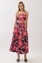 Load image into Gallery viewer, NEWEST ARRIVAL Red/Black Floral Crop Midi Skirt Set
