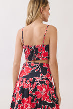 Load image into Gallery viewer, NEWEST ARRIVAL Red/Black Floral Crop Midi Skirt Set
