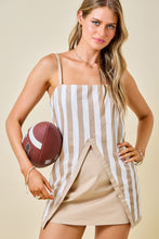 Load image into Gallery viewer, NEWEST ARRIVAL White/Tan Striped Cami Front Split Long Top
