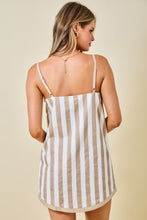 Load image into Gallery viewer, NEWEST ARRIVAL White/Tan Striped Cami Front Split Long Top

