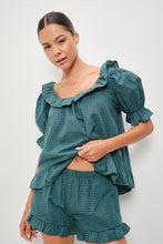 Load image into Gallery viewer, NEWEST ARRIVAL Navy/Forest Green Gingham Ruffle Shorts Set
