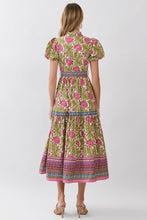 Load image into Gallery viewer, NEWEST ARRIVAL Matcha Green Floral Puff Sleeve Midi Dress
