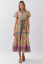Load image into Gallery viewer, NEWEST ARRIVAL Matcha Green Floral Puff Sleeve Midi Dress
