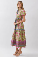 Load image into Gallery viewer, NEWEST ARRIVAL Matcha Green Floral Puff Sleeve Midi Dress
