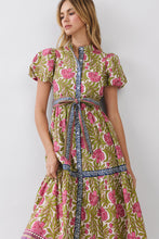 Load image into Gallery viewer, NEWEST ARRIVAL Matcha Green Floral Puff Sleeve Midi Dress
