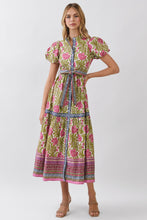 Load image into Gallery viewer, NEWEST ARRIVAL Matcha Green Floral Puff Sleeve Midi Dress
