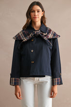 Load image into Gallery viewer, NEWEST ARRIVAL Reversible Navy Plaid Cape Jacket
