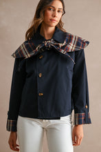 Load image into Gallery viewer, NEWEST ARRIVAL Reversible Navy Plaid Cape Jacket
