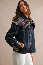 Load image into Gallery viewer, NEWEST ARRIVAL Reversible Navy Plaid Cape Jacket
