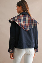 Load image into Gallery viewer, NEWEST ARRIVAL Reversible Navy Plaid Cape Jacket
