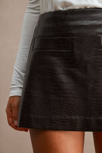 Load image into Gallery viewer, NEWEST ARRIVAL Black or Chocolate Brown Pleather Crocodile Mini Skirt
