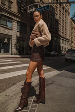 Load image into Gallery viewer, NEWEST ARRIVAL Black or Chocolate Brown Pleather Crocodile Mini Skirt
