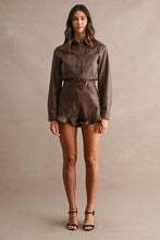 Load image into Gallery viewer, NEWEST ARRIVAL Brown Pleather Long Sleeve Romper
