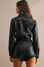 Load image into Gallery viewer, NEWEST ARRIVAL Black Pleather Long Sleeve Romper
