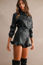 Load image into Gallery viewer, NEWEST ARRIVAL Black Pleather Long Sleeve Romper
